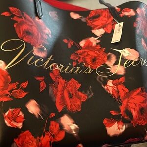 Victoria's Secret Black and Red Floral Tote